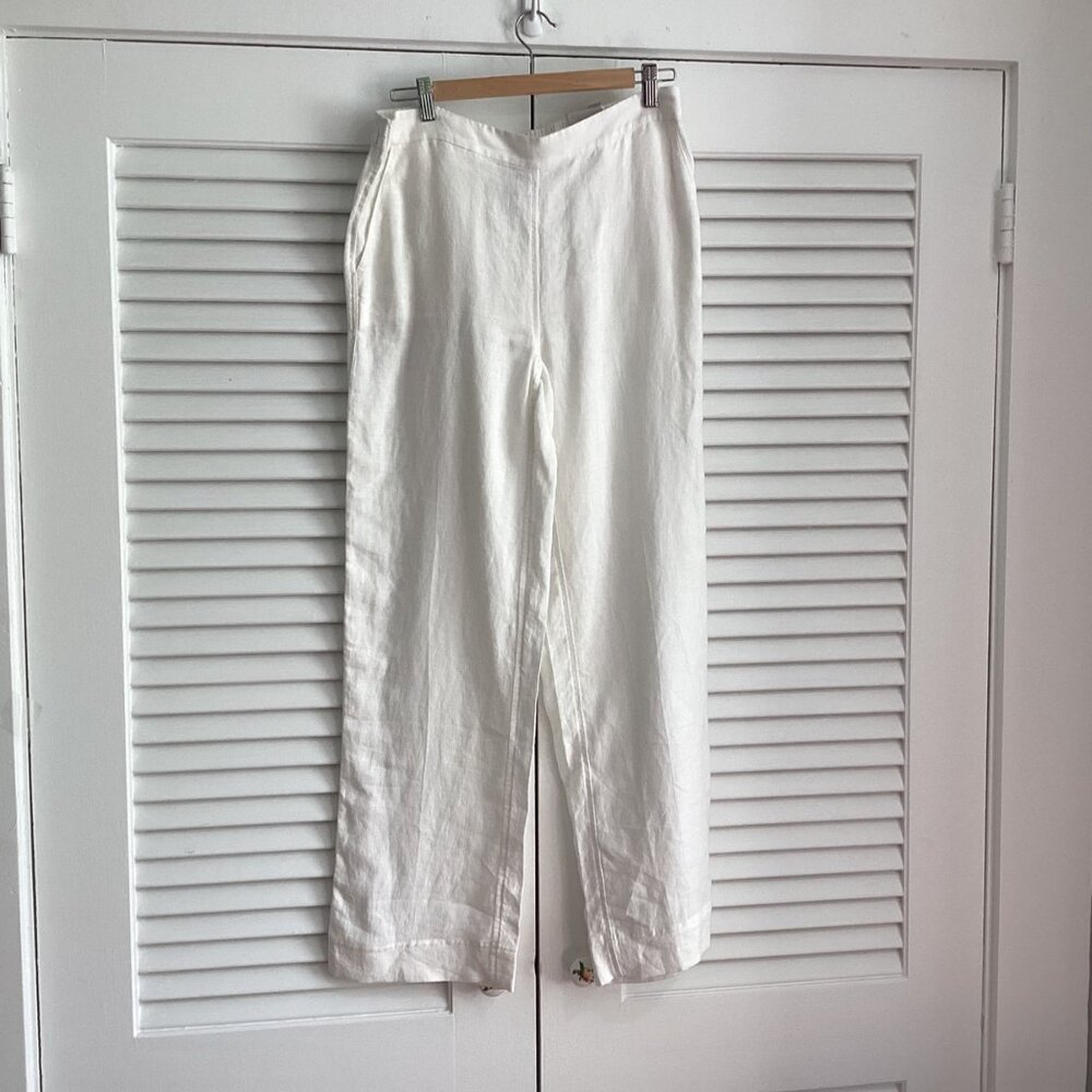 NWT Chico's White Linen Wide-Leg Pants With Elastic Waistband Size 4